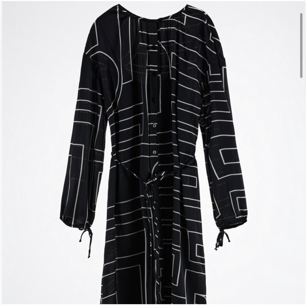 Zara Rare GEOMETRIC PRINT DRESS Lingerie Black / White L NWT